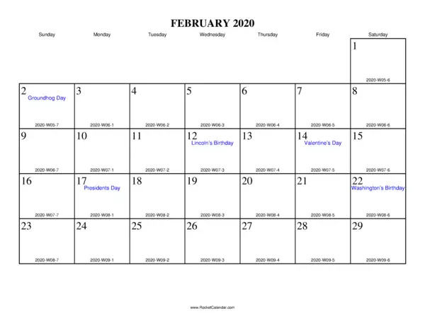 February 2020 ISO Calendar
