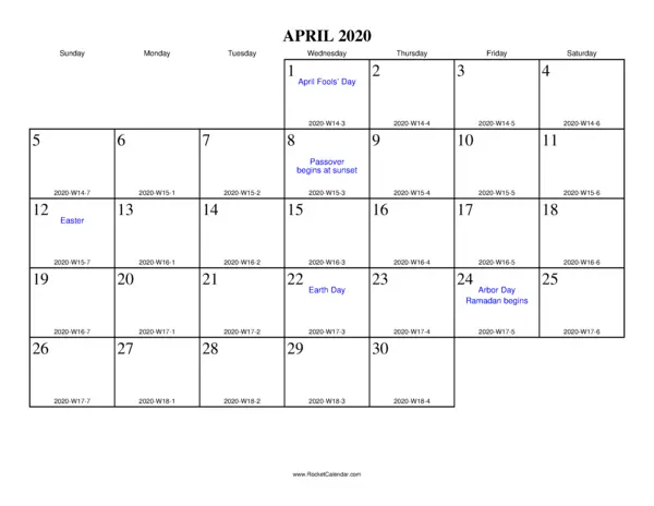 April 2020 ISO Calendar