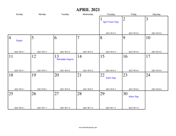 April 2021 ISO Calendar