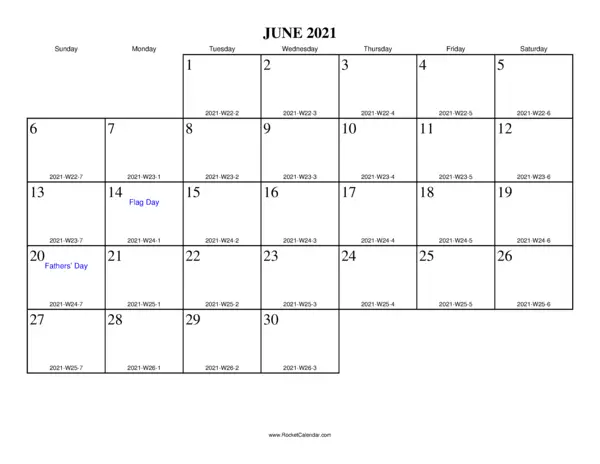 June 2021 ISO Calendar