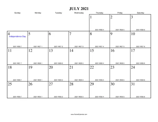 July 2021 ISO Calendar