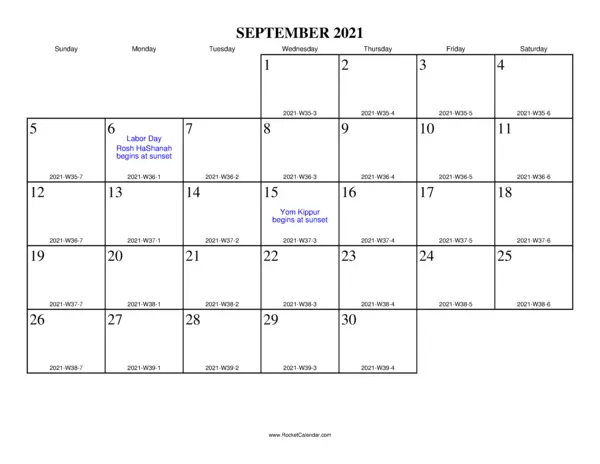 September 2021 ISO Calendar
