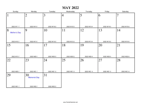 May 2022 ISO Calendar