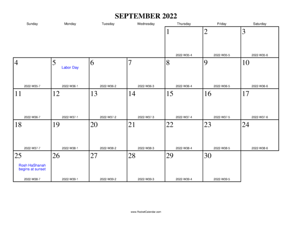 September 2022 ISO Calendar