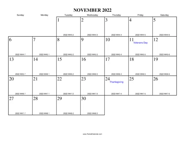 November 2022 ISO Calendar