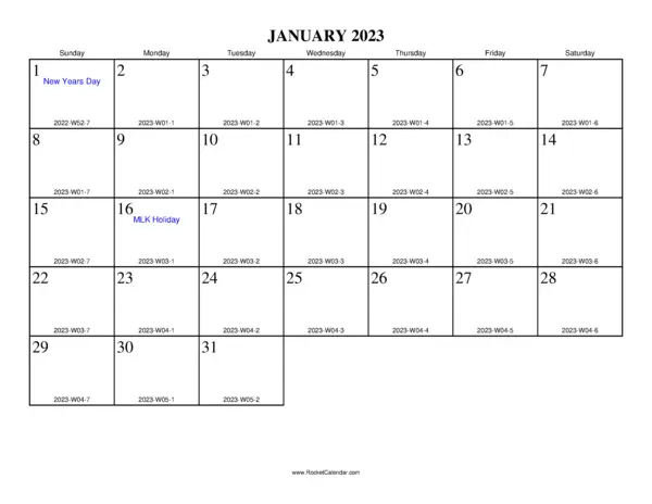 January 2023 ISO Calendar