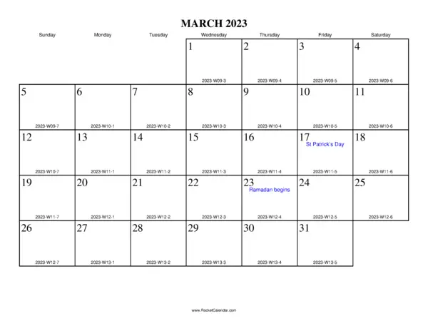 March 2023 ISO Calendar