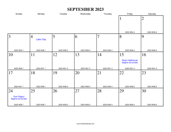 September 2023 ISO Calendar