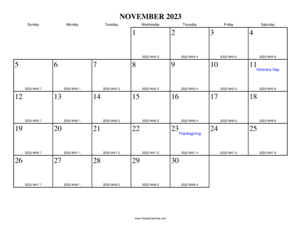 November 2023 ISO Calendar