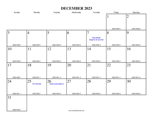 December 2023 ISO Calendar