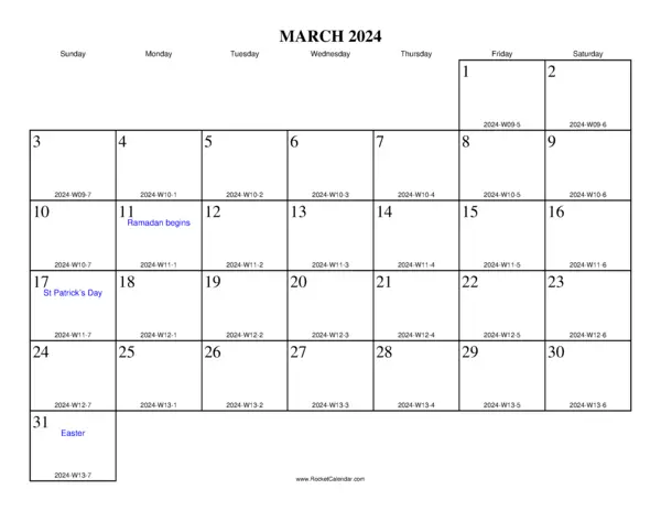 March 2024 ISO Calendar