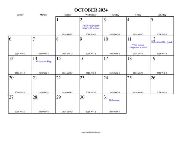 October 2024 ISO Calendar