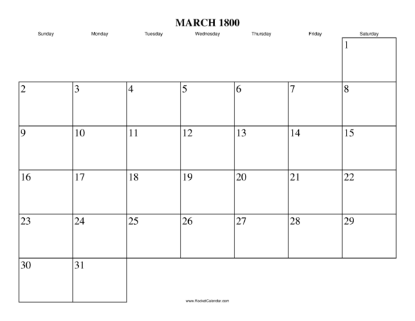 March 1800 Calendar