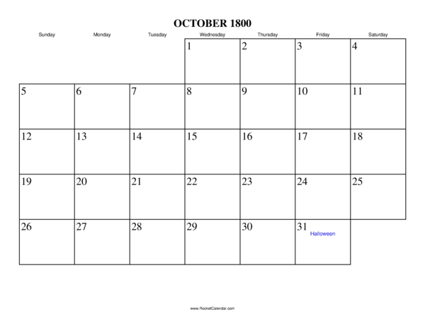 October 1800 Calendar