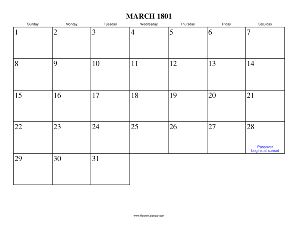March 1801 Calendar
