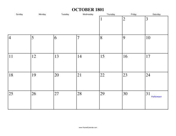 October 1801 Calendar