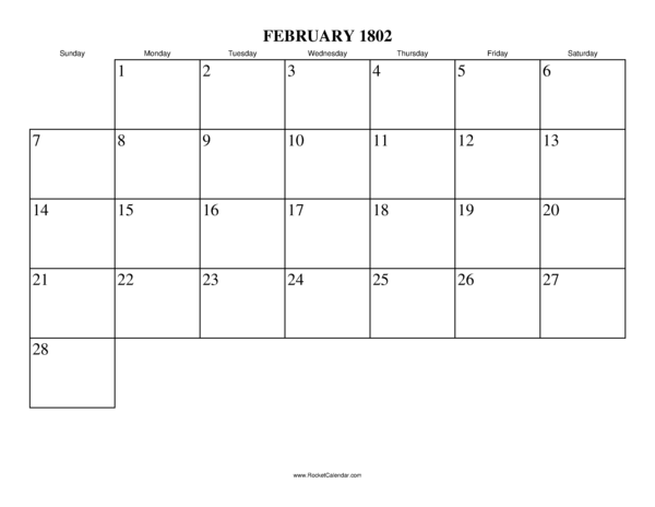 February 1802 Calendar