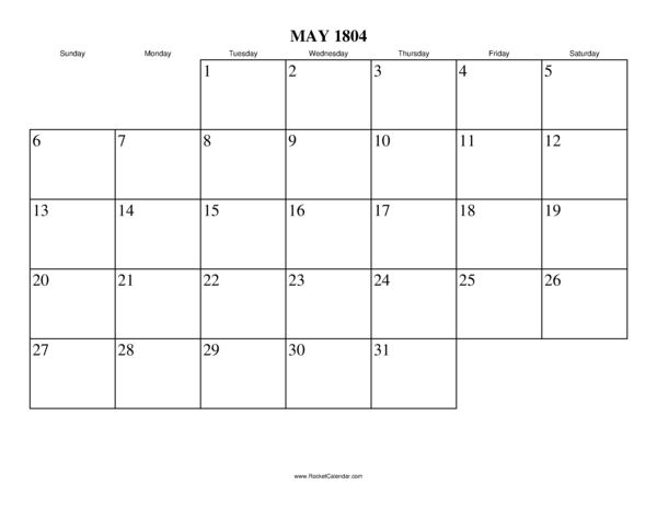 May 1804 Calendar
