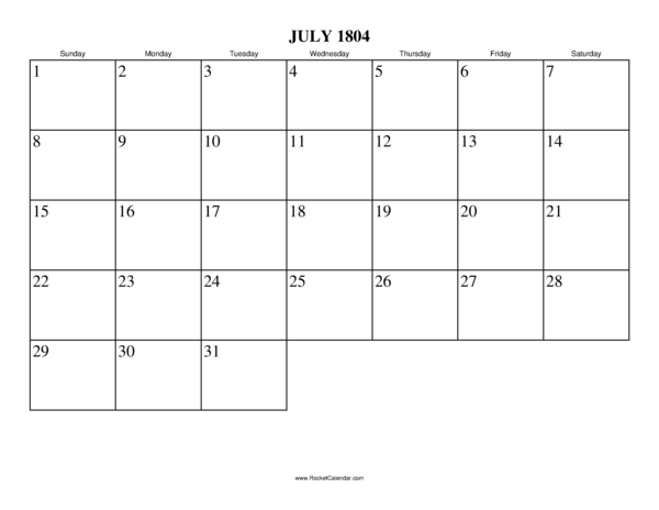 July 1804 Calendar