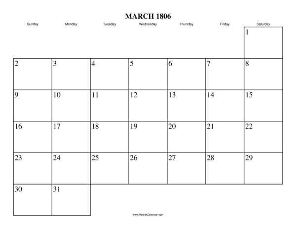 March 1806 Calendar