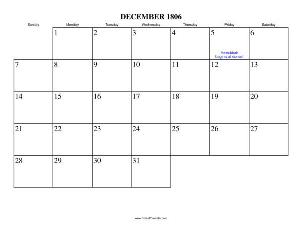 December 1806 Calendar