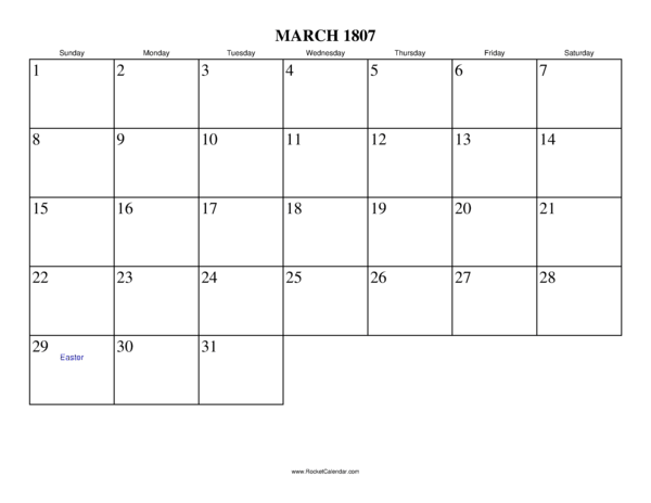 March 1807 Calendar