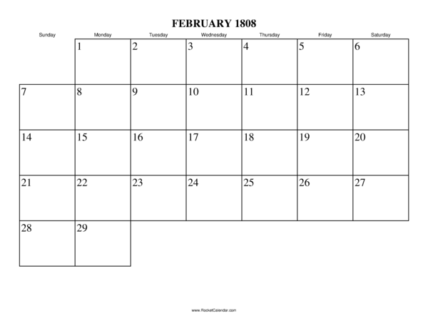 February 1808 Calendar