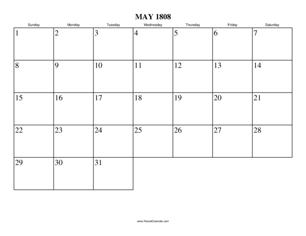 May 1808 Calendar