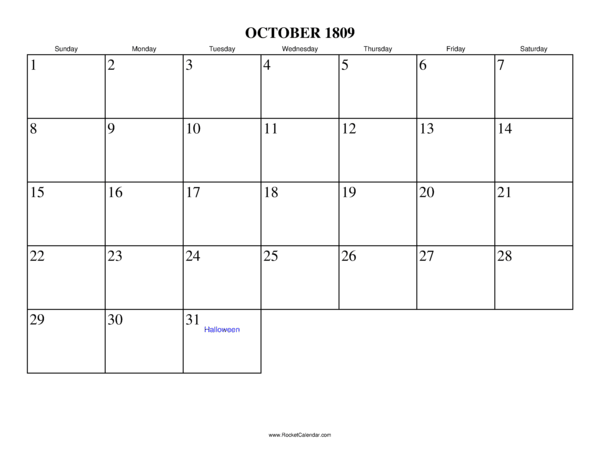 October 1809 Calendar
