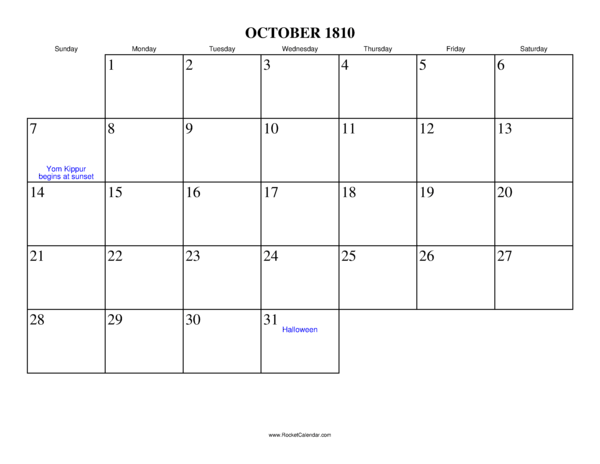October 1810 Calendar