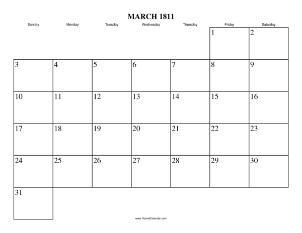 March 1811 Calendar