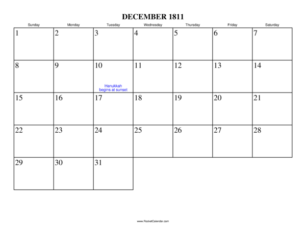 December 1811 Calendar