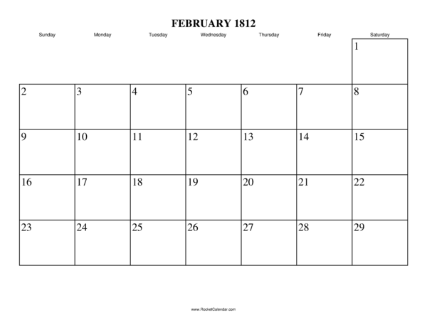 February 1812 Calendar