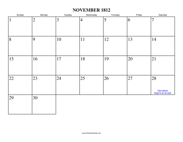 November 1812 Calendar