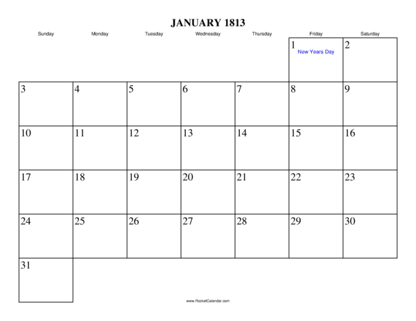 January 1813 Calendar