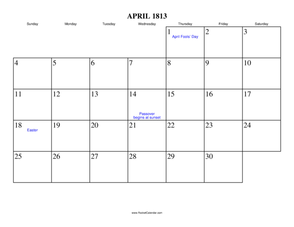 April 1813 Calendar