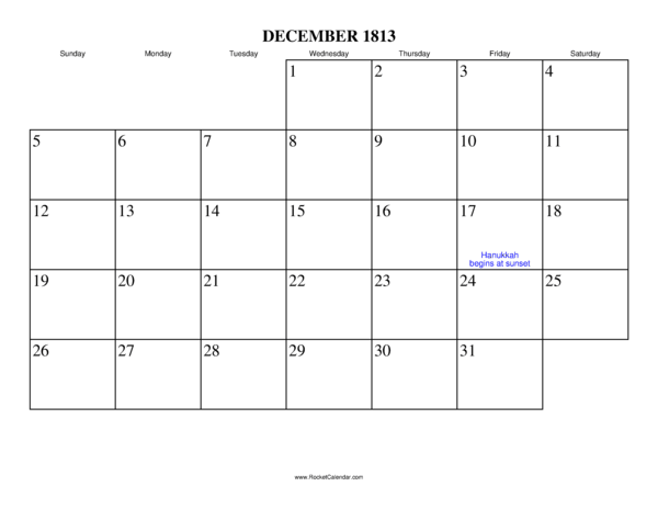 December 1813 Calendar