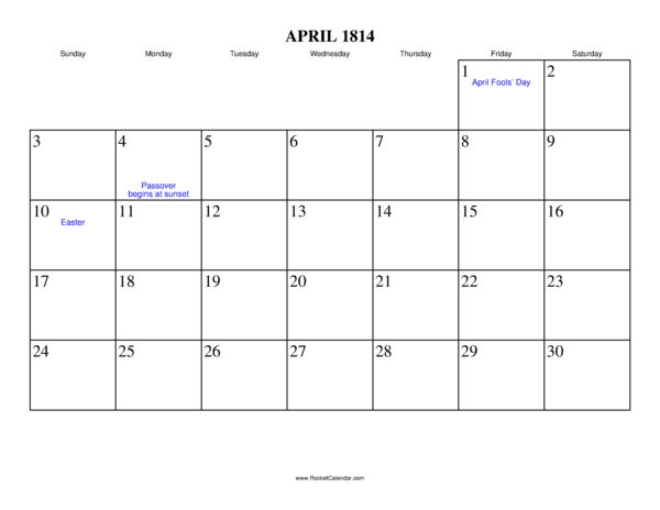 April 1814 Calendar