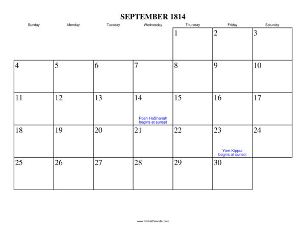 September 1814 Calendar