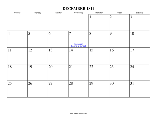December 1814 Calendar