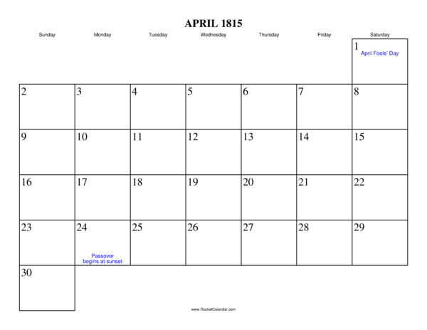 April 1815 Calendar