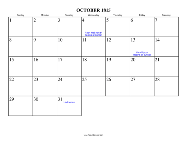 October 1815 Calendar