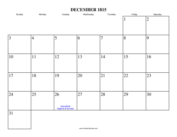 December 1815 Calendar
