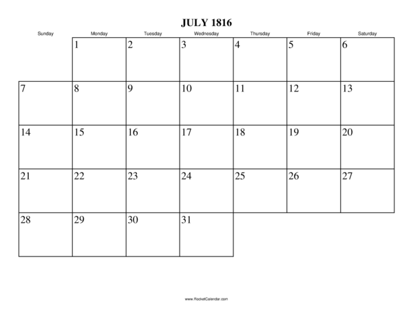 July 1816 Calendar