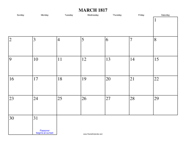 March 1817 Calendar