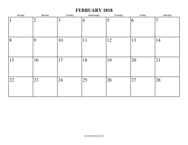 February 1818 Calendar