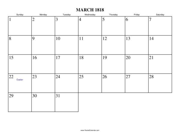 March 1818 Calendar
