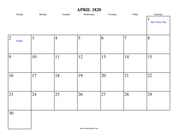 April 1820 Calendar