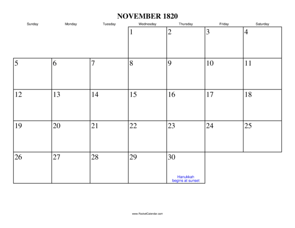 November 1820 Calendar
