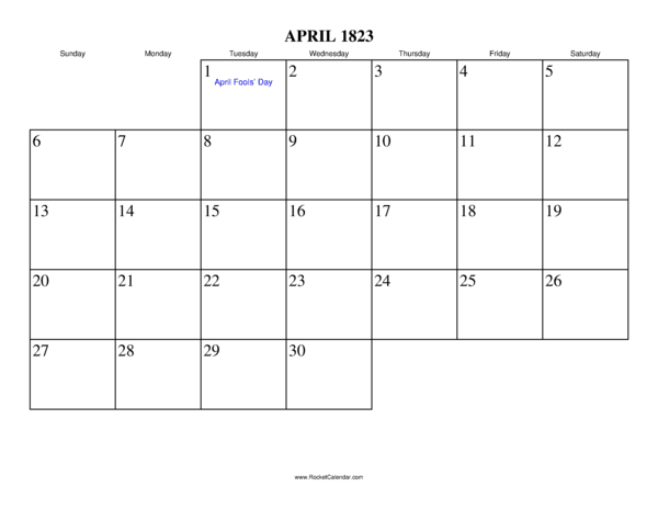April 1823 Calendar